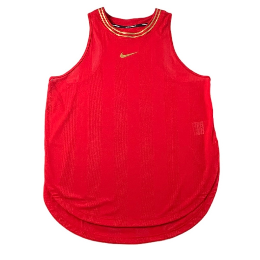 NWT Women’s Nike Glam Running Tank Mesh Dri-Fit Large Red/Gold